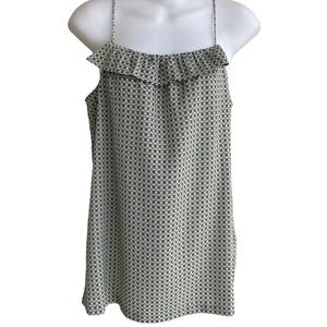 J. Crew Factory Green White Tank Top Spaghetti Straps Ruffle Woman Size 4